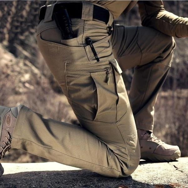 Gniewomir | Męskie taktyczne spodnie cargo z wieloma kieszeniami, wzmocnione spodnie trekkingowe | Rokishi | Khaki
