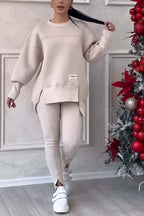 Aneta | Bluza oversize z rozcięciami i legginsy, dwuczęściowy zestaw domowy dla kobiet | Rokishi