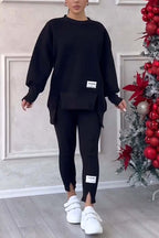 Aneta | Bluza oversize z rozcięciami i legginsy, dwuczęściowy zestaw domowy dla kobiet | Rokishi