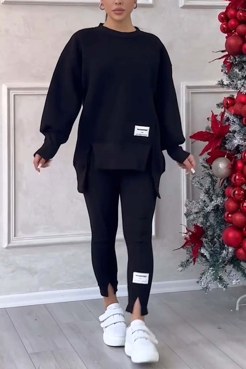 Aneta | Bluza oversize z rozcięciami i legginsy, dwuczęściowy zestaw domowy dla kobiet | Rokishi