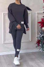Aneta | Bluza oversize z rozcięciami i legginsy, dwuczęściowy zestaw domowy dla kobiet | Rokishi
