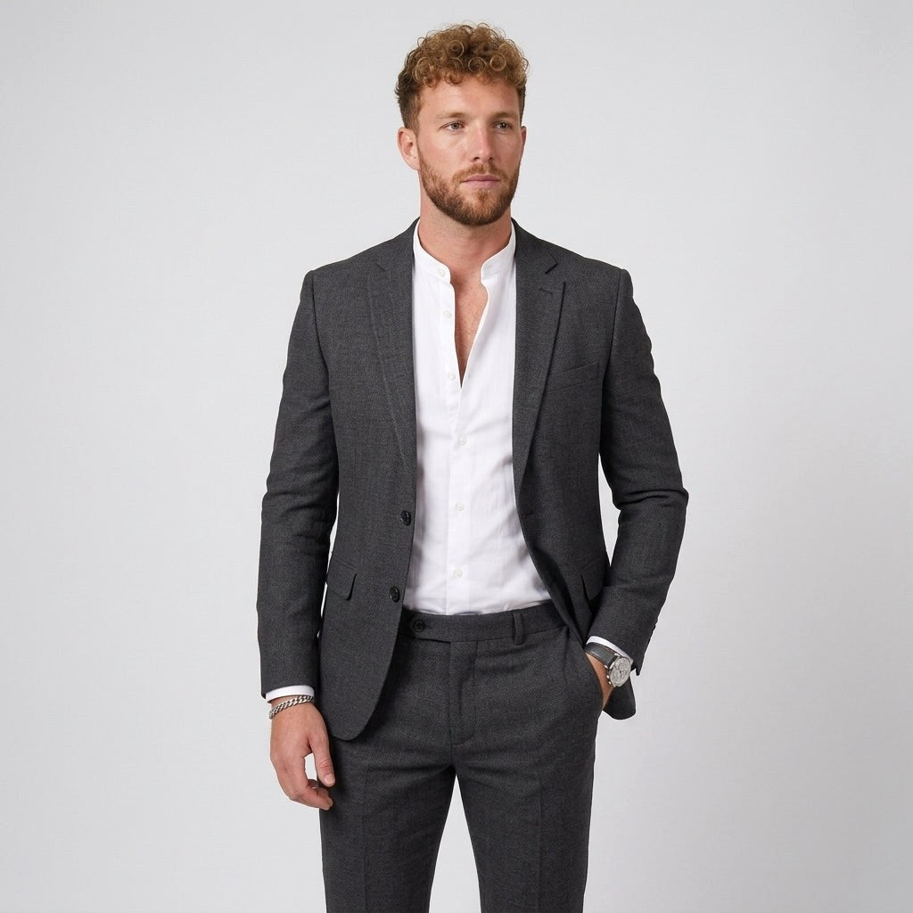 Mieszko | Męski garnitur lniany o kroju slim fit, zestaw dwuczęściowy | Rokishi