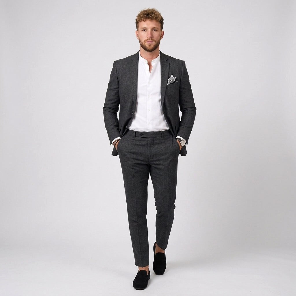 Mieszko | Męski garnitur lniany o kroju slim fit, zestaw dwuczęściowy | Rokishi