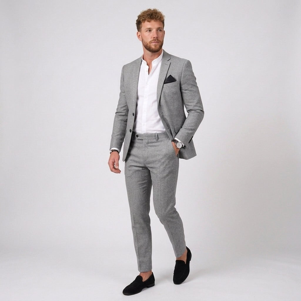 Mieszko | Męski garnitur lniany o kroju slim fit, zestaw dwuczęściowy | Rokishi