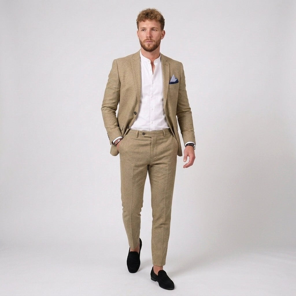 Mieszko | Męski garnitur lniany o kroju slim fit, zestaw dwuczęściowy | Rokishi