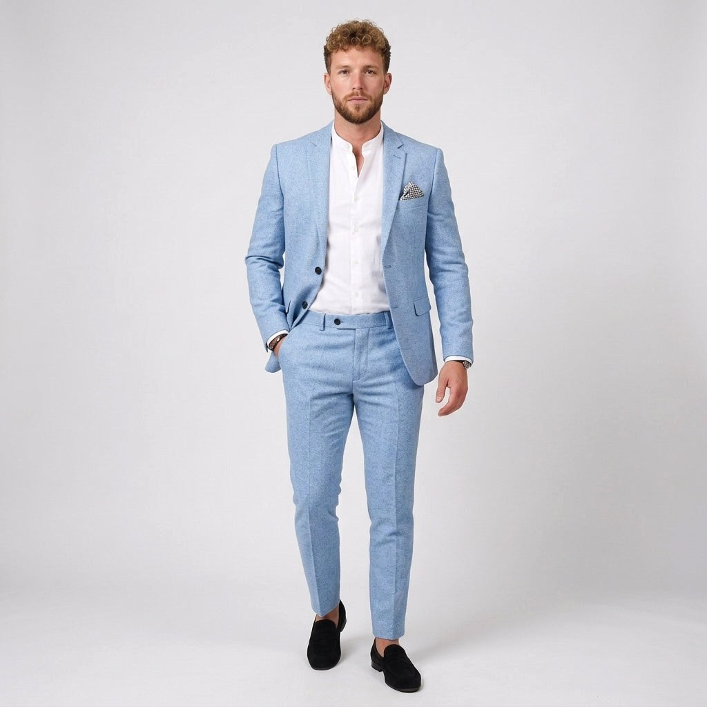 Mieszko | Męski garnitur lniany o kroju slim fit, zestaw dwuczęściowy | Rokishi