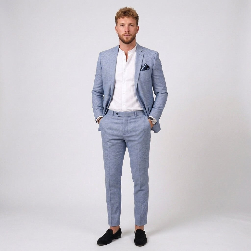 Mieszko | Męski garnitur lniany o kroju slim fit, zestaw dwuczęściowy | Rokishi