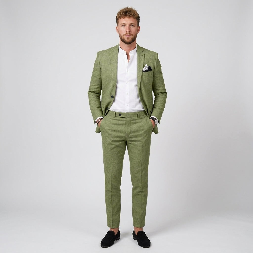 Mieszko | Męski garnitur lniany o kroju slim fit, zestaw dwuczęściowy | Rokishi