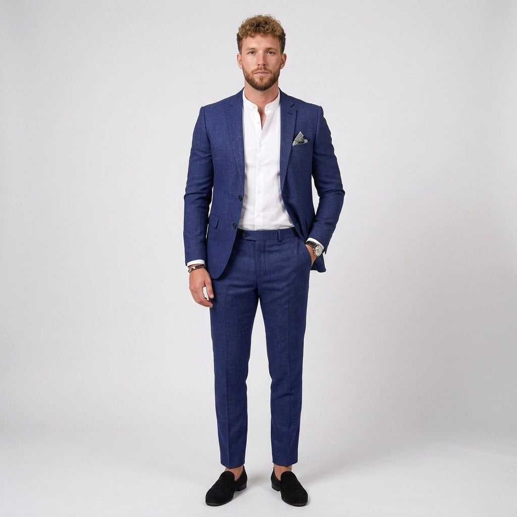 Mieszko | Męski garnitur lniany o kroju slim fit, zestaw dwuczęściowy | Rokishi