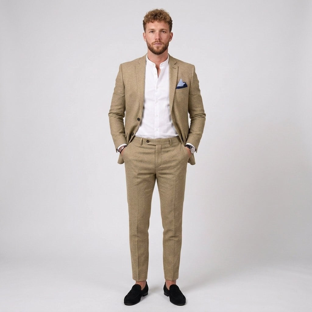 Mieszko | Męski garnitur lniany o kroju slim fit, zestaw dwuczęściowy | Rokishi