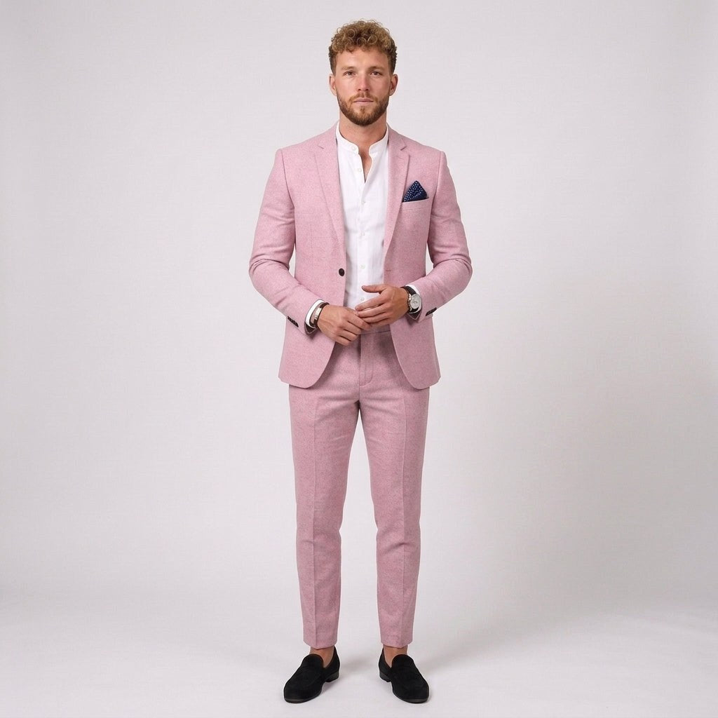 Mieszko | Męski garnitur lniany o kroju slim fit, zestaw dwuczęściowy | Rokishi