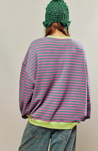 Lucyna | Damski pasiasty sweter oversize, swobodnie skrojony sweter z dzianiny | Rokishi | Zielony