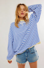 Lucyna | Damski pasiasty sweter oversize, swobodnie skrojony sweter z dzianiny | Rokishi | Zielony