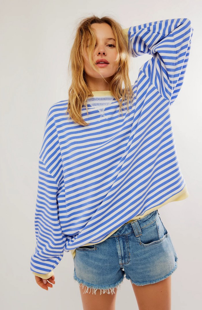 Lucyna | Damski pasiasty sweter oversize, swobodnie skrojony sweter z dzianiny | Rokishi | Zielony