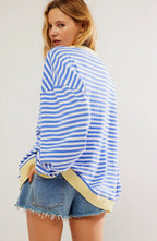Lucyna | Damski pasiasty sweter oversize, swobodnie skrojony sweter z dzianiny | Rokishi | Zielony