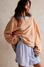 Lucyna | Damski pasiasty sweter oversize, swobodnie skrojony sweter z dzianiny | Rokishi | Niebieski