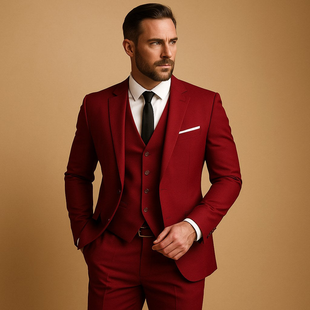 Tomasz | Męski garnitur slim fit z kamizelką, trzyczęściowy garnitur na wesela | Rokishi