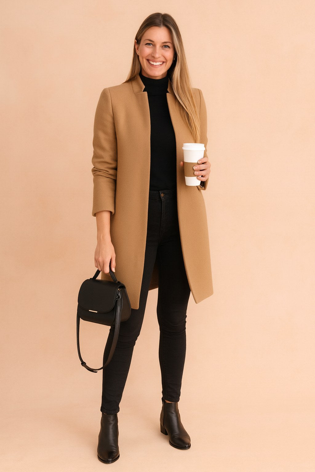 Helena | Damski minimalistyczny, dopasowany płaszcz, lekki płaszcz na co dzień | Rokishi | Khaki