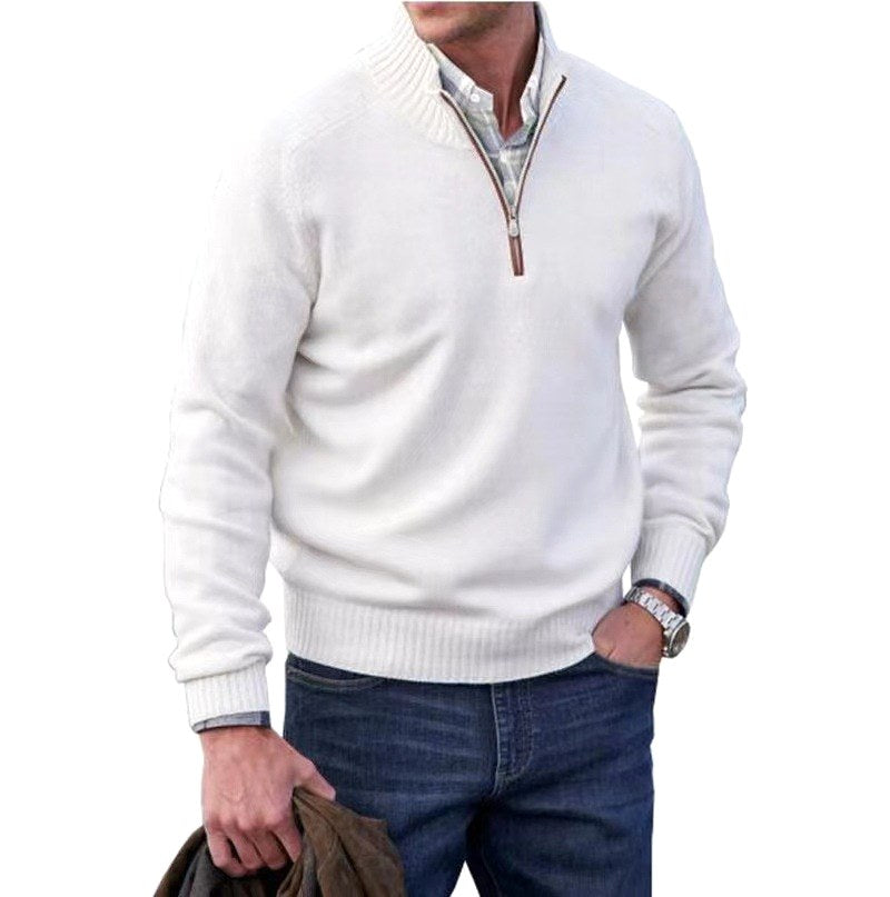 Marek | Męski włoski sweter z zamkiem, elegancki sweter z dzianiny | Rokishi | Fioletowy
