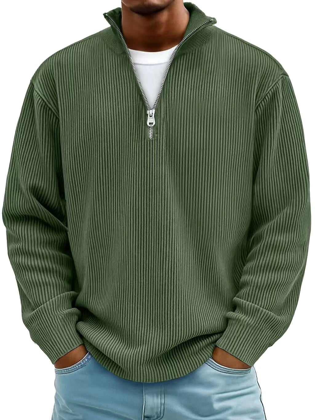 Oskar | Męska bluza z półzamkiem i prążkowaną fakturą, oversize'owa bluza | Rokishi | Szary
