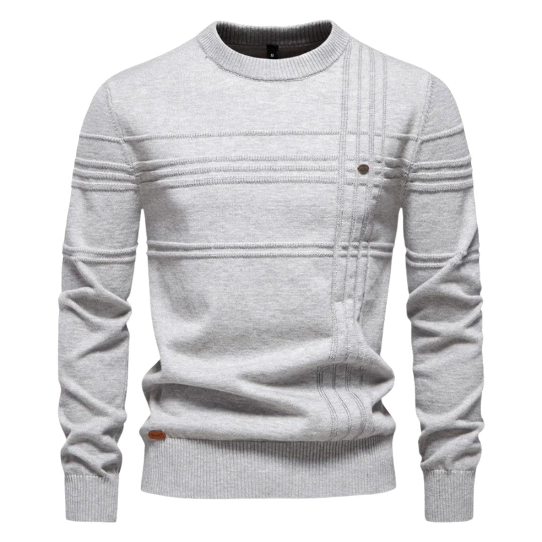Leon | Męski sweter w kratkę, klasyczny sweter z dzianiny | Rokishi | Jasnoszary