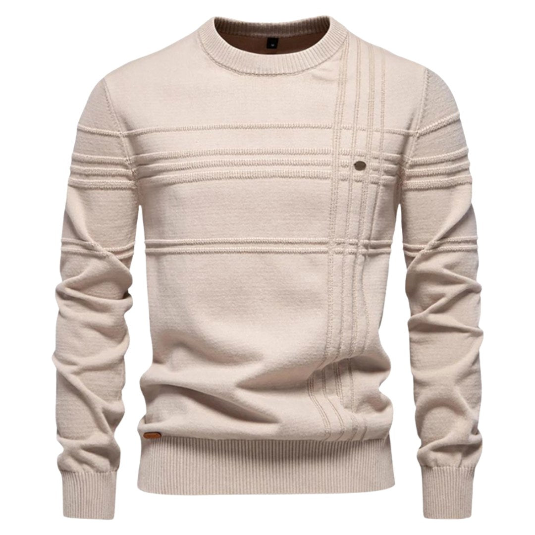 Leon | Męski sweter w kratkę, klasyczny sweter z dzianiny | Rokishi | Jasnoszary