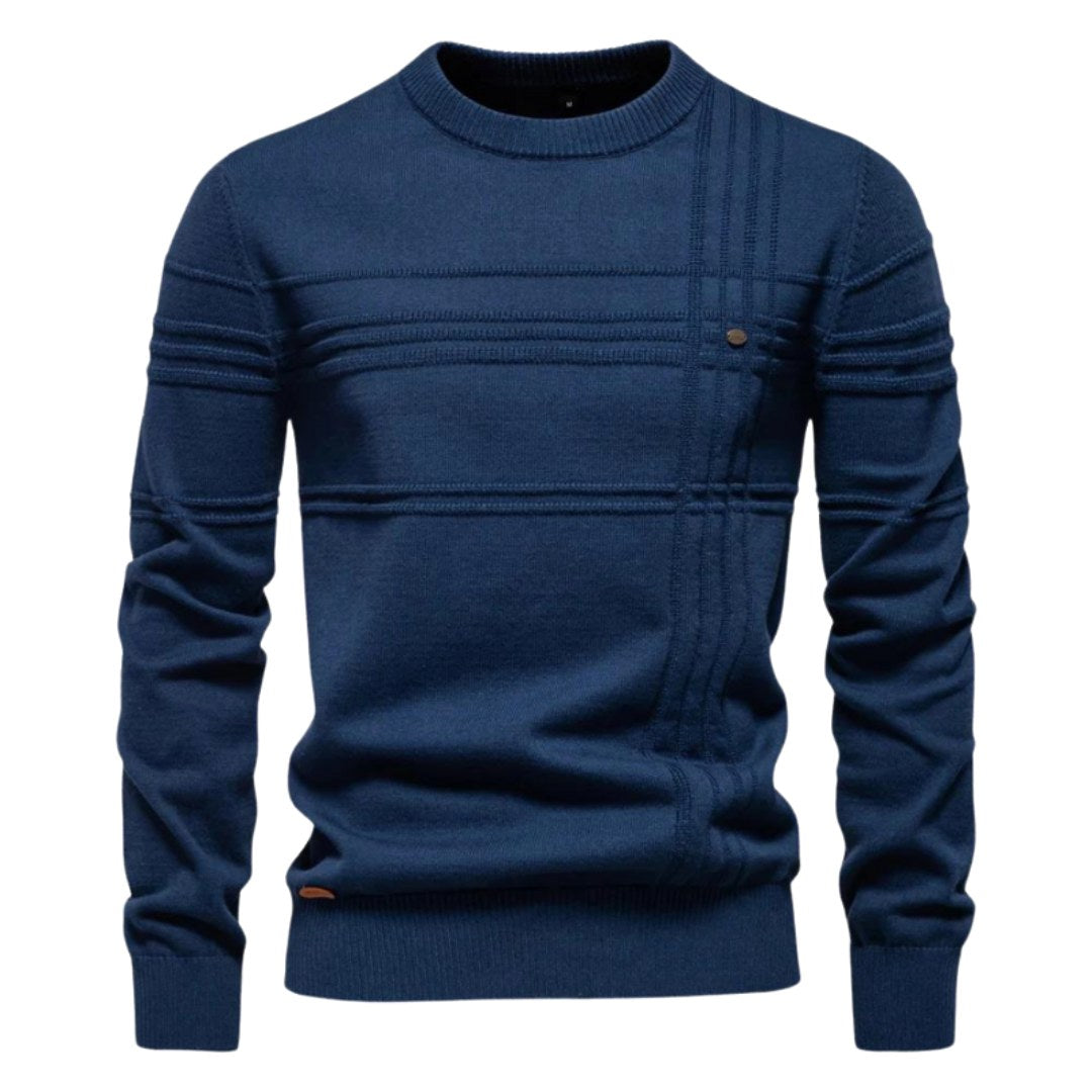 Leon | Męski sweter w kratkę, klasyczny sweter z dzianiny | Rokishi | Jasnoszary