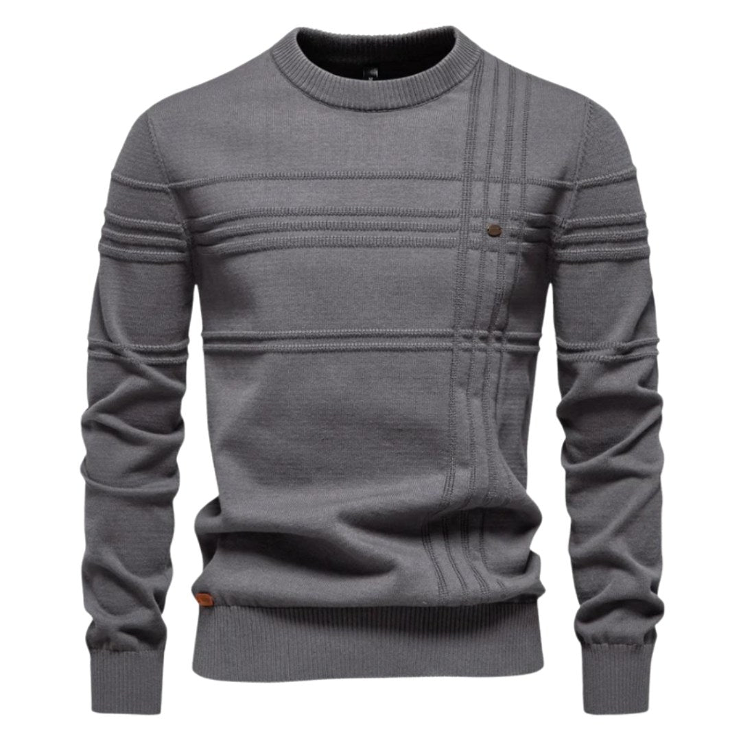 Leon | Męski sweter w kratkę, klasyczny sweter z dzianiny | Rokishi | Jasnoszary