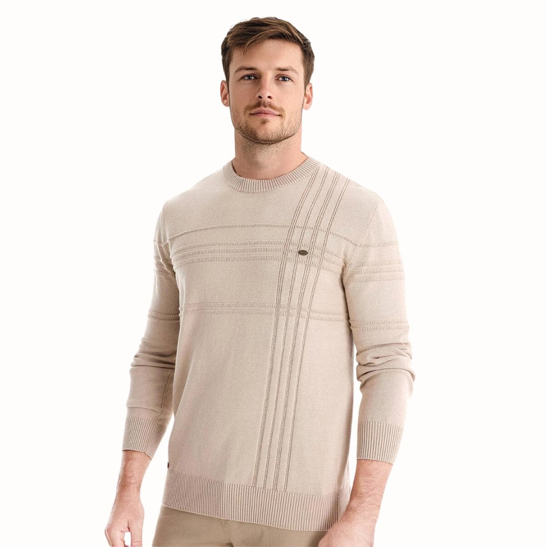 Leon | Męski sweter w kratkę, klasyczny sweter z dzianiny | Rokishi | Szary