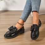 Wiktoria | Damskie buty wsuwane (slip-on) na platformie, z okrągłym noskiem i ozdobnym węzłem | Rokishi