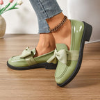 Wiktoria | Damskie buty wsuwane (slip-on) na platformie, z okrągłym noskiem i ozdobnym węzłem | Rokishi