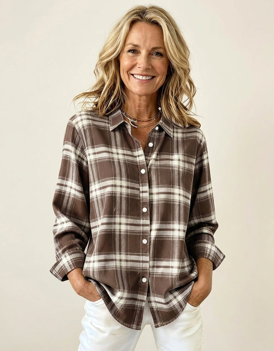 Paulina | Damska koszula flanelowa w kratę, bawełniana koszula regular fit | Rokishi