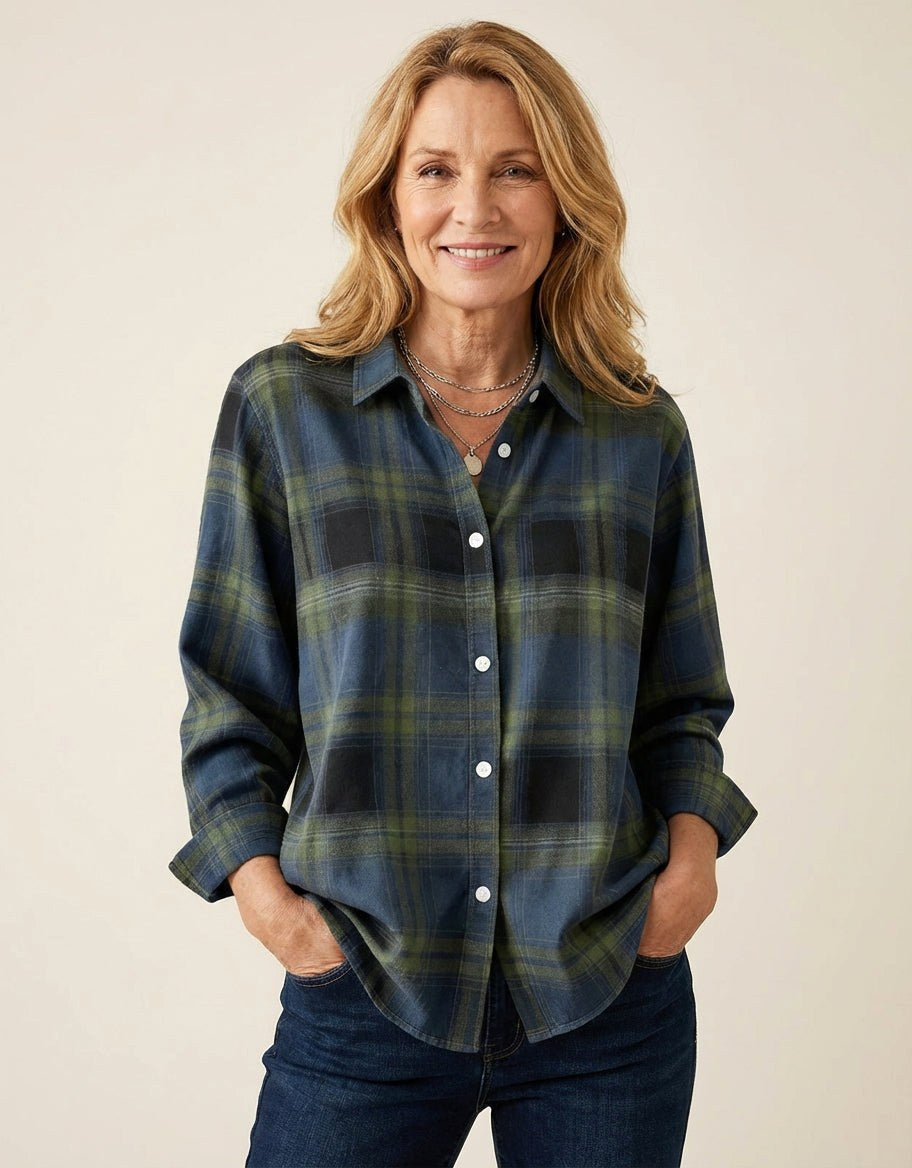 Paulina | Damska koszula flanelowa w kratę, bawełniana koszula regular fit | Rokishi