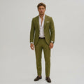 Seweryn | Męski garnitur dwuczęściowy slim fit, lniany garnitur w kolorze oliwkowym | Rokishi