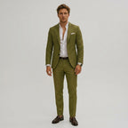 Seweryn | Męski garnitur dwuczęściowy slim fit, lniany garnitur w kolorze oliwkowym | Rokishi