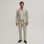 Seweryn | Męski garnitur dwuczęściowy slim fit, lniany garnitur w kolorze oliwkowym | Rokishi