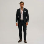 Seweryn | Męski garnitur dwuczęściowy slim fit, lniany garnitur w kolorze oliwkowym | Rokishi