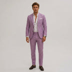 Seweryn | Męski garnitur dwuczęściowy slim fit, lniany garnitur w kolorze oliwkowym | Rokishi