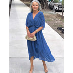 Julia | Damska sukienka kopertowa midi z dekoltem w serek i rękawami o długości do łokcia, idealna na wyjątkowe okazje | Rokishi