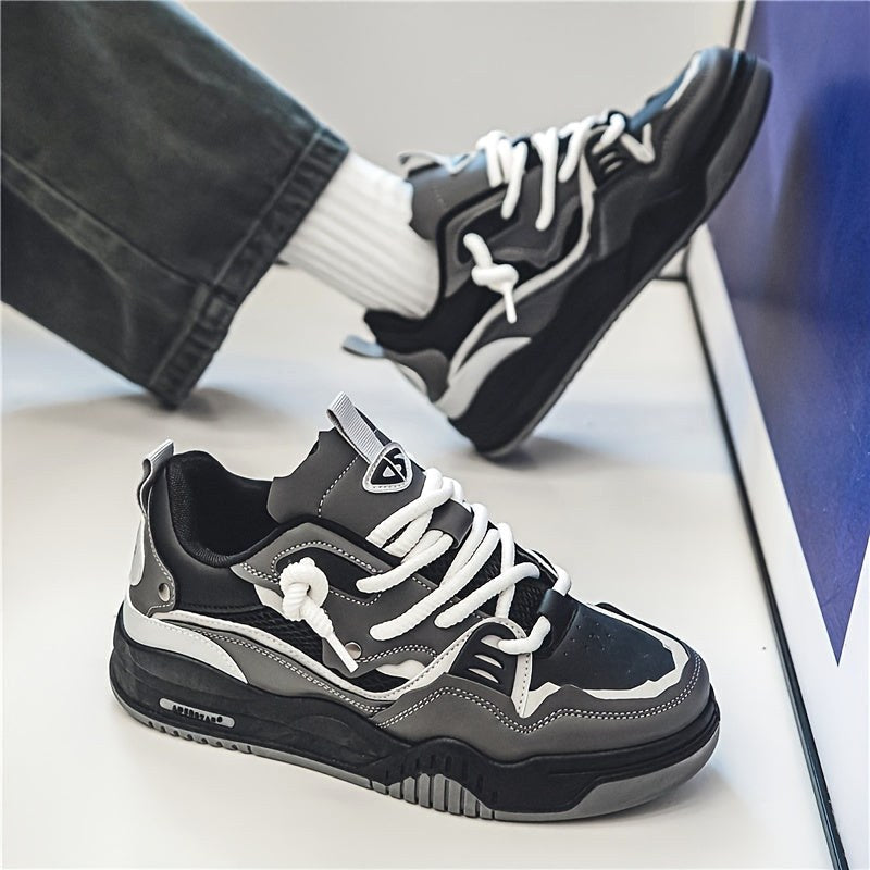 Ryszard | Męskie buty sportowe z geometrycznym wzorem, sznurowane buty z bieżnikowaną podeszwą | Rokishi | Szary
