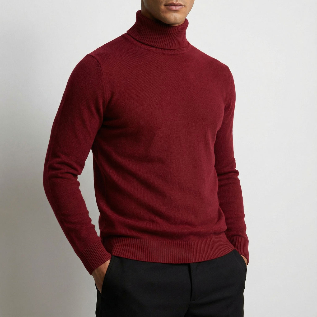 Damian | Męski sweter z golfem z cienkiej dzianiny, klasyczny sweter jesienny | Rokishi | Niebieski