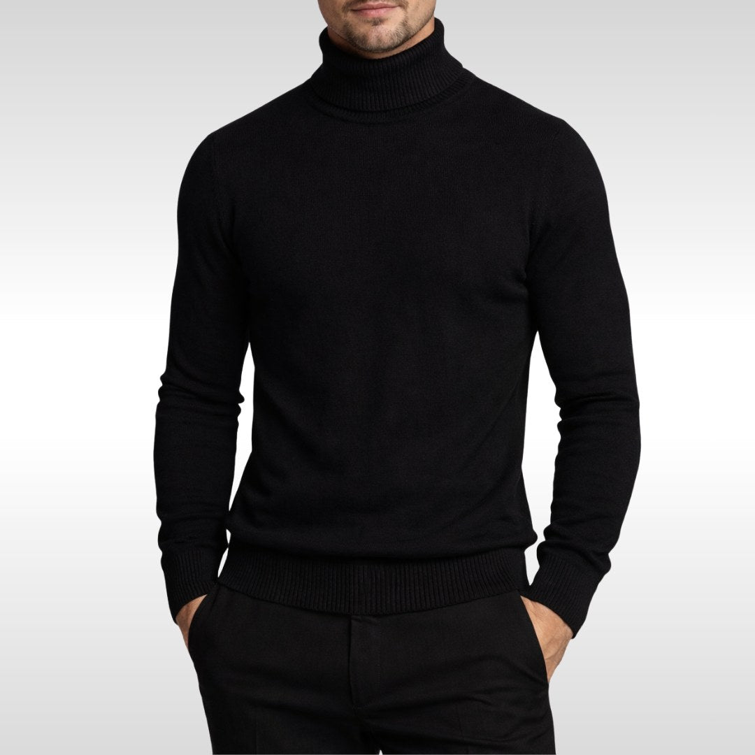 Damian | Męski sweter z golfem z cienkiej dzianiny, klasyczny sweter jesienny | Rokishi | Czarny
