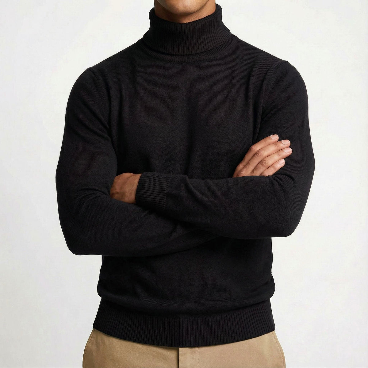 Damian | Męski sweter z golfem z cienkiej dzianiny, klasyczny sweter jesienny | Rokishi | Czarny