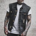 Dobromir | Męska kamizelka jeansowa, bezrękawnikowa z wyrazistą sylwetką streetwear | Rokishi | Czarny