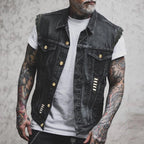 Dobromir | Męska kamizelka jeansowa, bezrękawnikowa z wyrazistą sylwetką streetwear | Rokishi | Czarny