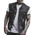 Dobromir | Męska kamizelka jeansowa, bezrękawnikowa z wyrazistą sylwetką streetwear | Rokishi | Czarny