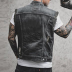 Dobromir | Męska kamizelka jeansowa, bezrękawnikowa z wyrazistą sylwetką streetwear | Rokishi | Czarny