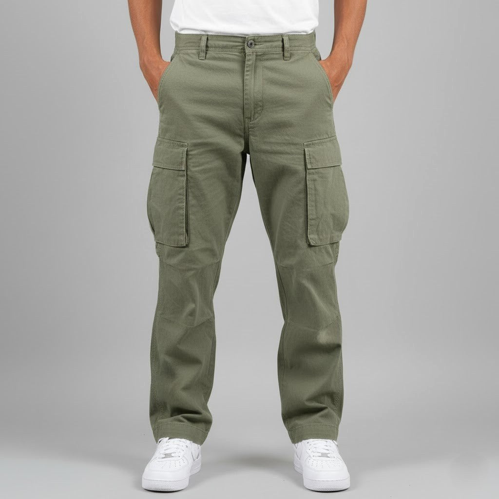 Nikodem | Męskie luźne spodnie cargo, spodnie streetwear z kieszeniami bocznymi | Rokishi | Czarny
