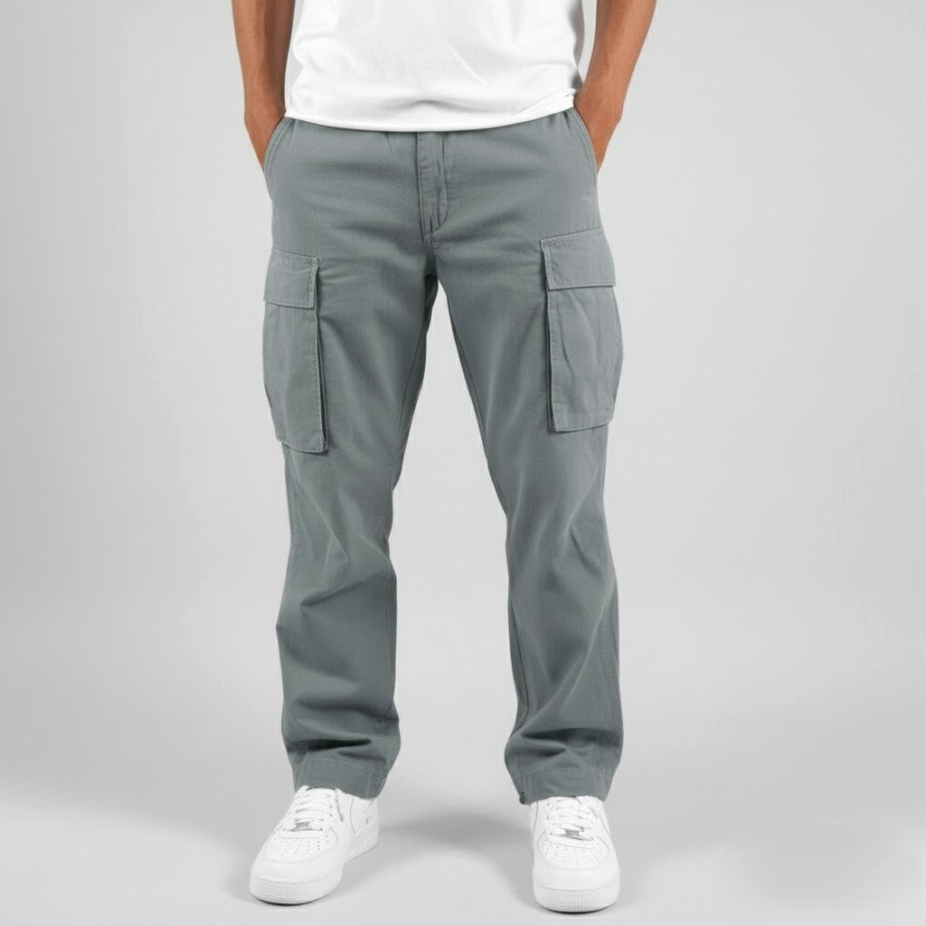 Nikodem | Męskie luźne spodnie cargo, spodnie streetwear z kieszeniami bocznymi | Rokishi | Brązowy