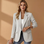 Bianka | Damski dopasowany blazer z mieszanki bawełny, elegancka marynarka z kołnierzem z klapami | Rokishi | Czarny